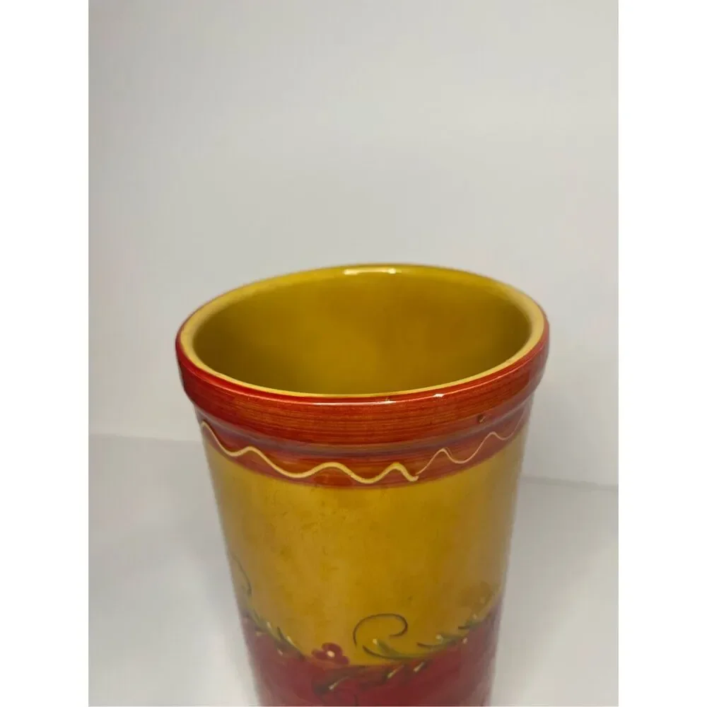 Utensil Holder or Vase Red and Golden Yellow Kitchen Decor Made in Spain